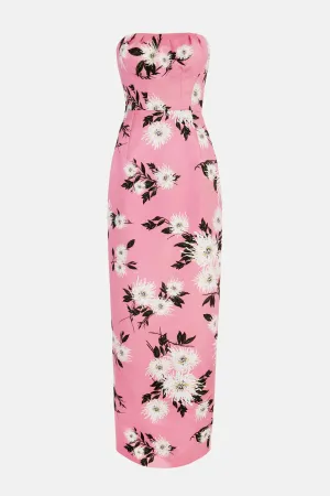 Emine Gown In Pink Dahlia Floral Print Taffeta Faille