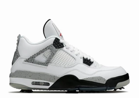 Jordan 4 Retro Golf White Cement Racer running with a fanny pack
