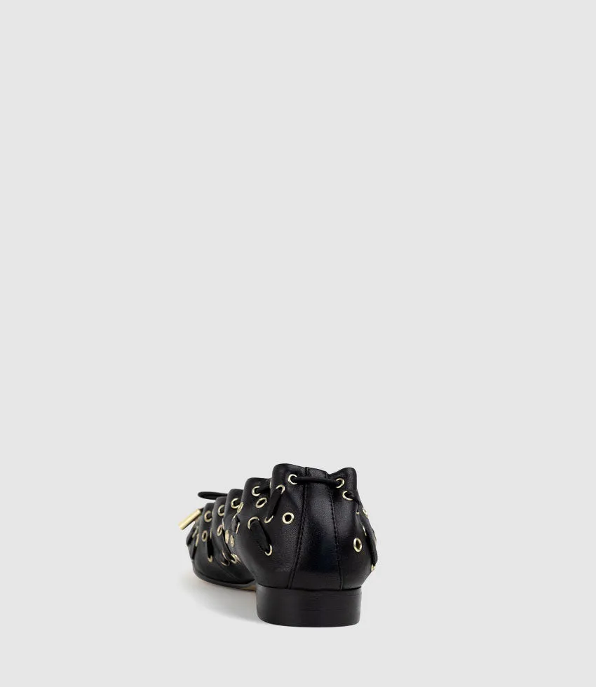 ERATA Square Toe Ballet with Eyelets in Black