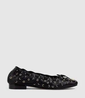 ERATA Square Toe Ballet with Eyelets in Black