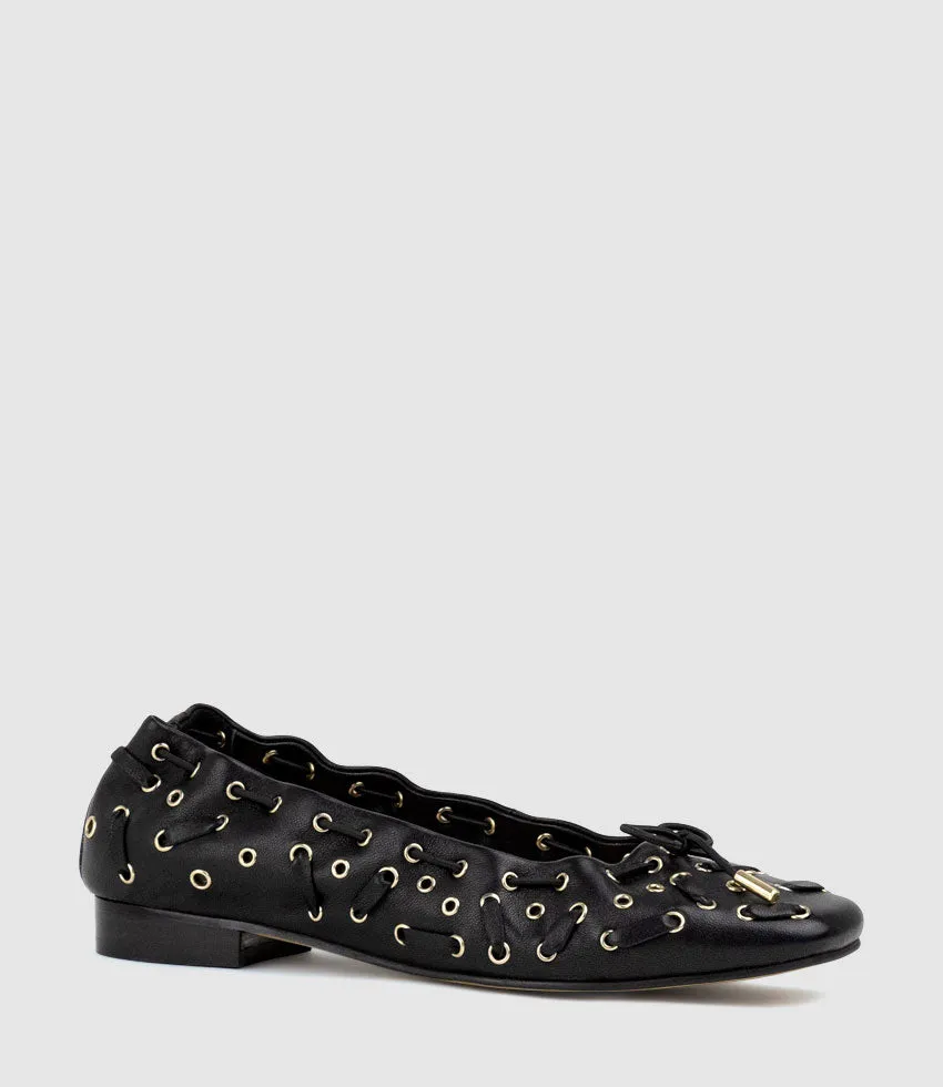 ERATA Square Toe Ballet with Eyelets in Black