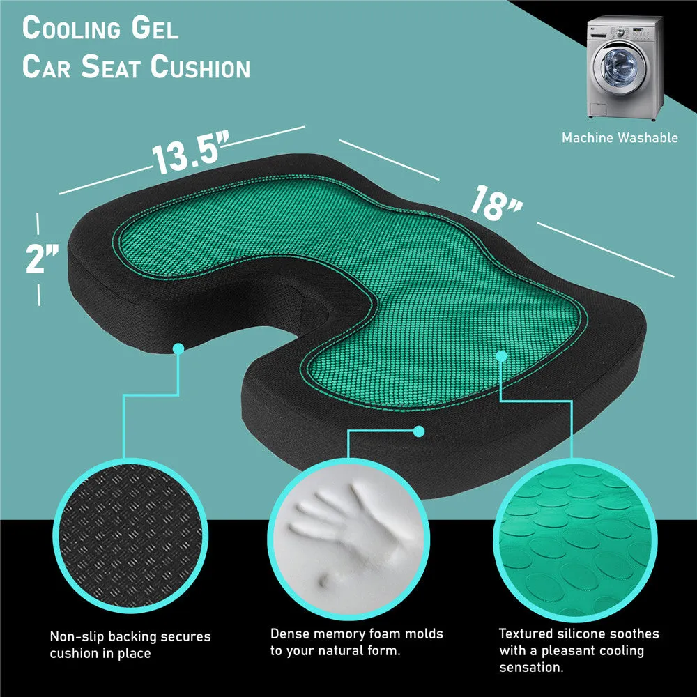 Ergonomic Cooling Gel Car Seat Cushion Green