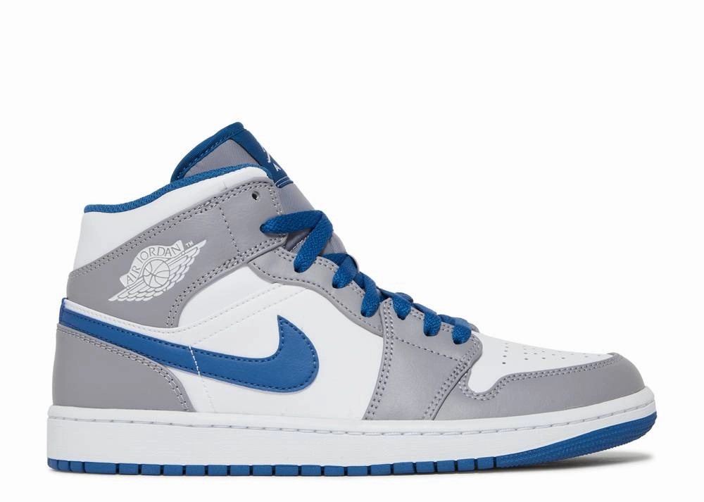 Jordan 1 Mid True Blue Cement Neutral Stride Engineering Sleek Wear