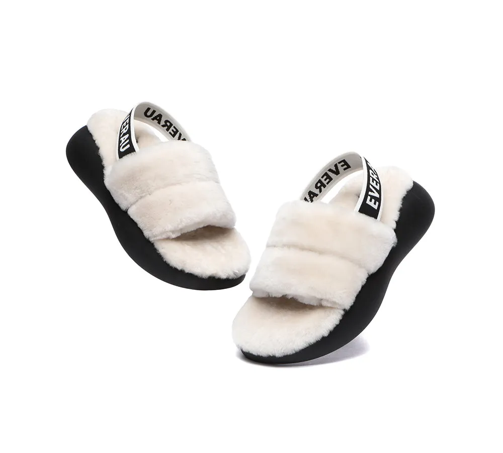 EVERAU® Sheepskin Wool Slingback Fluffy Slides Women Miss Ever