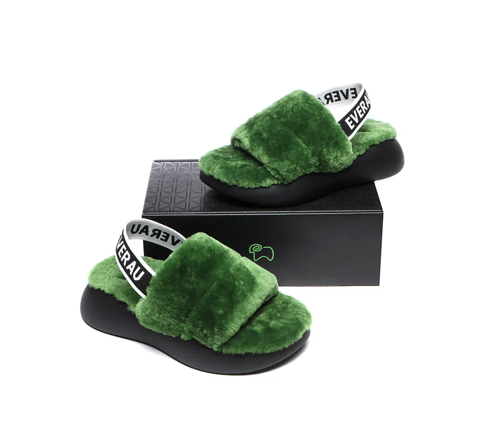 EVERAU® Sheepskin Wool Slingback Fluffy Slides Women Miss Ever