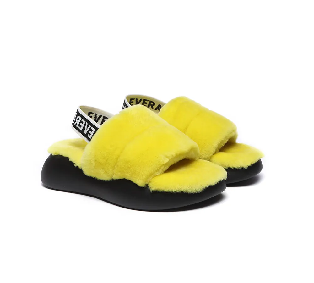 EVERAU® Sheepskin Wool Slingback Fluffy Slides Women Miss Ever