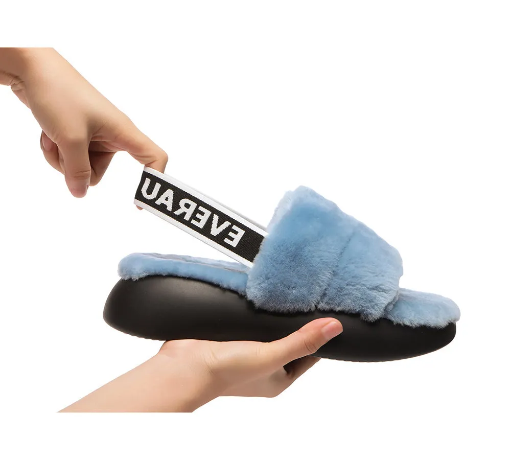 EVERAU® Sheepskin Wool Slingback Fluffy Slides Women Miss Ever