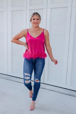 Expensive Taste Feather Trim Cami Top - Pink