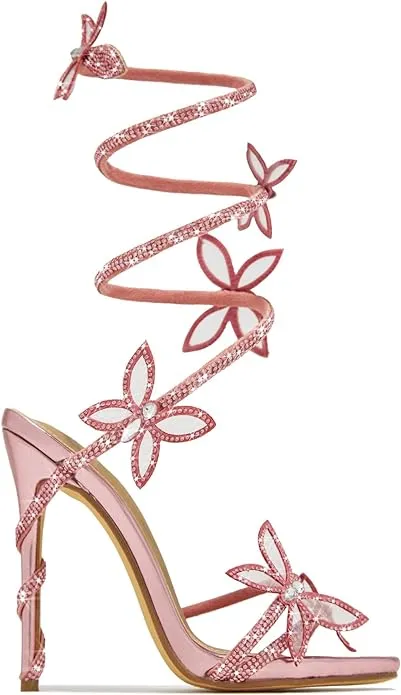 Fantasy Butterfly Detail Wrap Around Strap Stiletto Heels