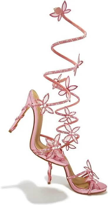 Fantasy Butterfly Detail Wrap Around Strap Stiletto Heels