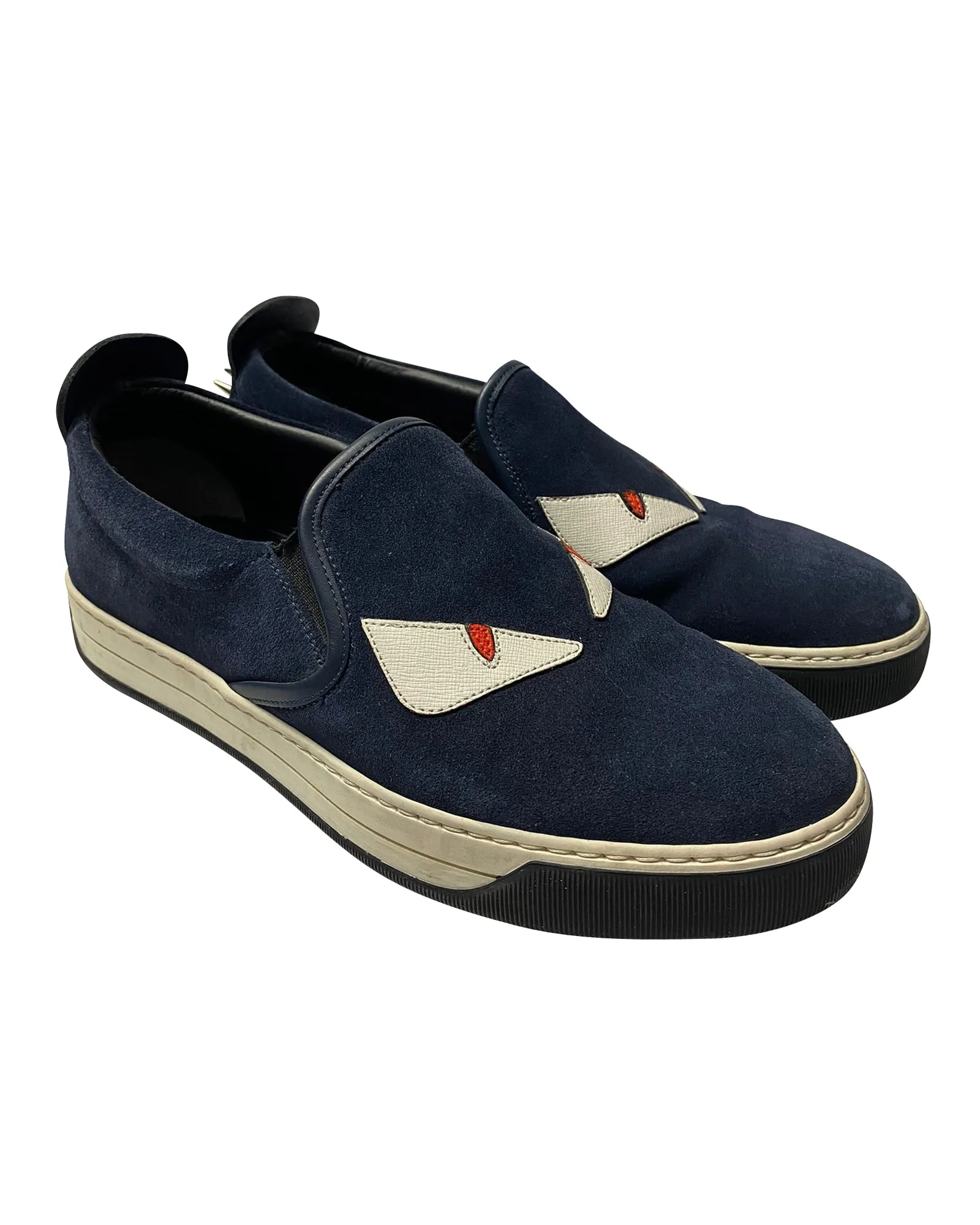 Fendi Monster 3D Eyes Slip-On Sneakers in Navy Blue Suede