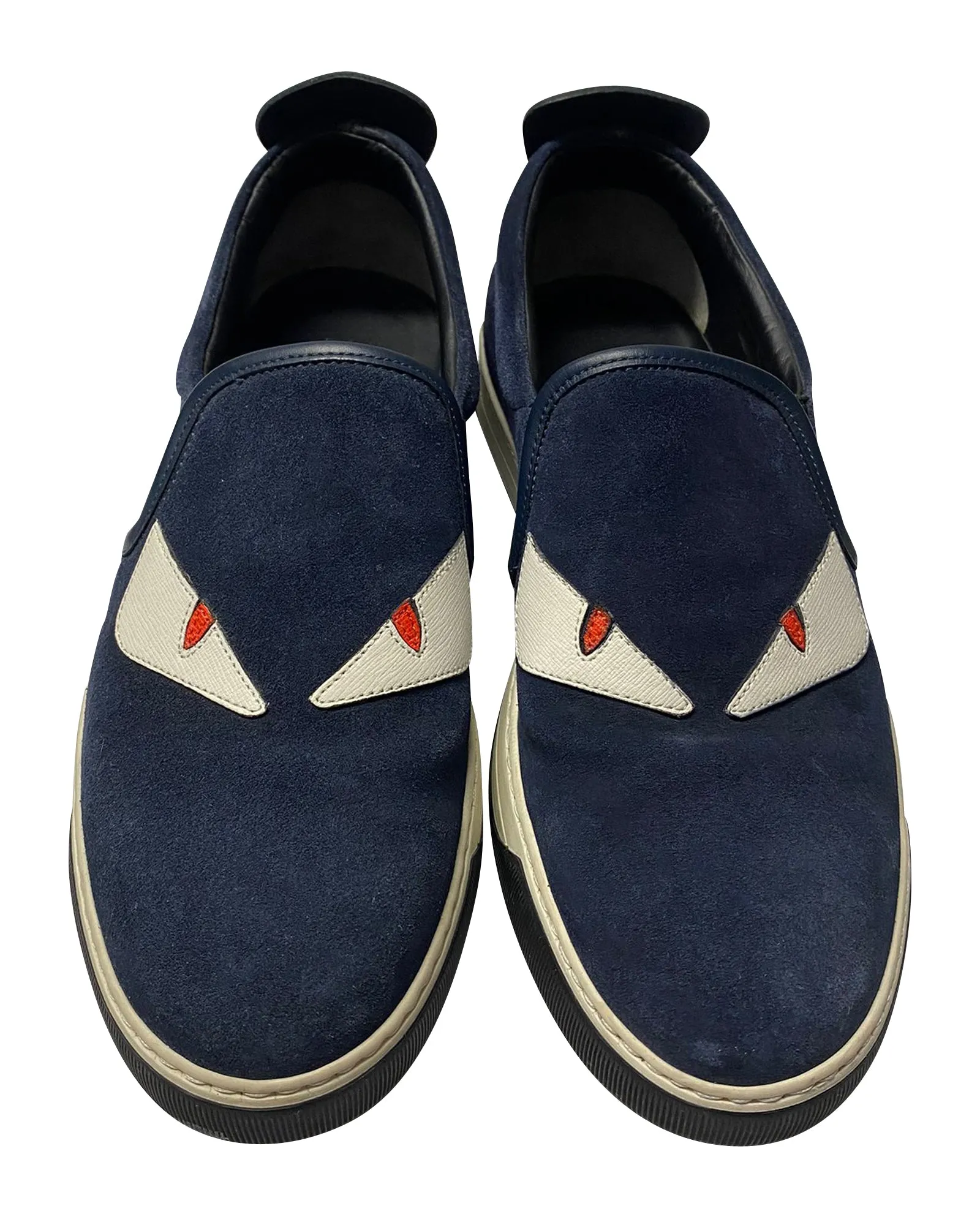 Fendi Monster 3D Eyes Slip-On Sneakers in Navy Blue Suede