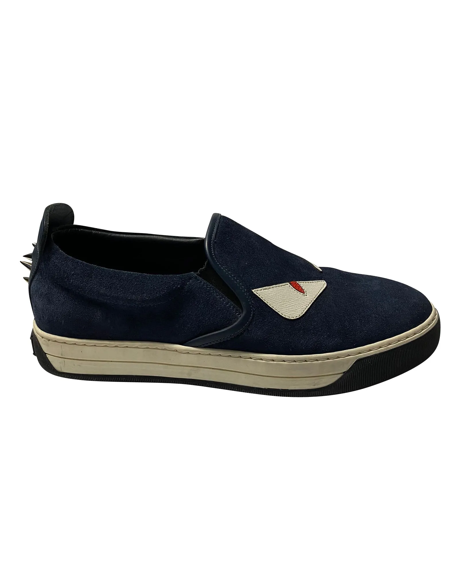 Fendi Monster 3D Eyes Slip-On Sneakers in Navy Blue Suede