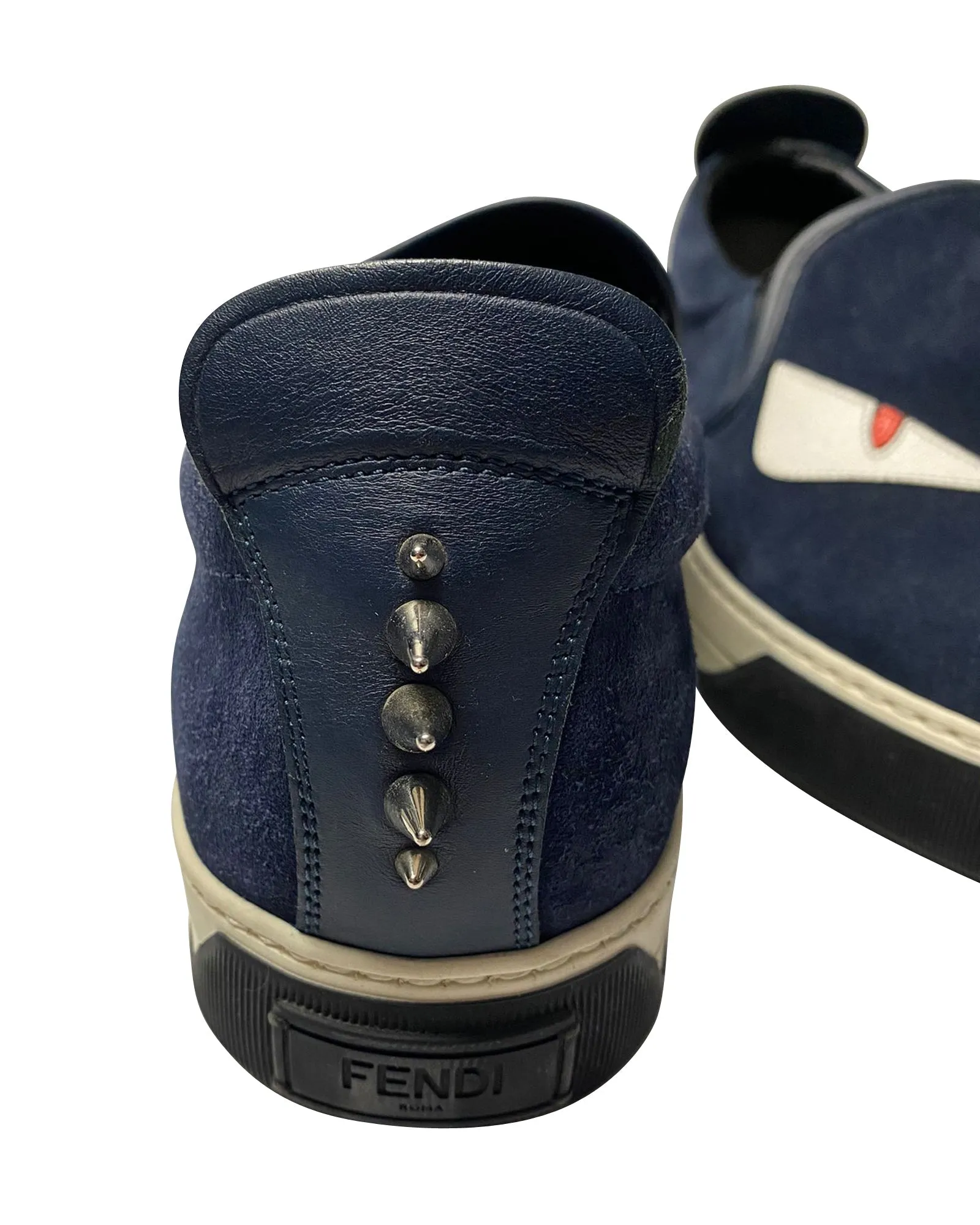 Fendi Monster 3D Eyes Slip-On Sneakers in Navy Blue Suede