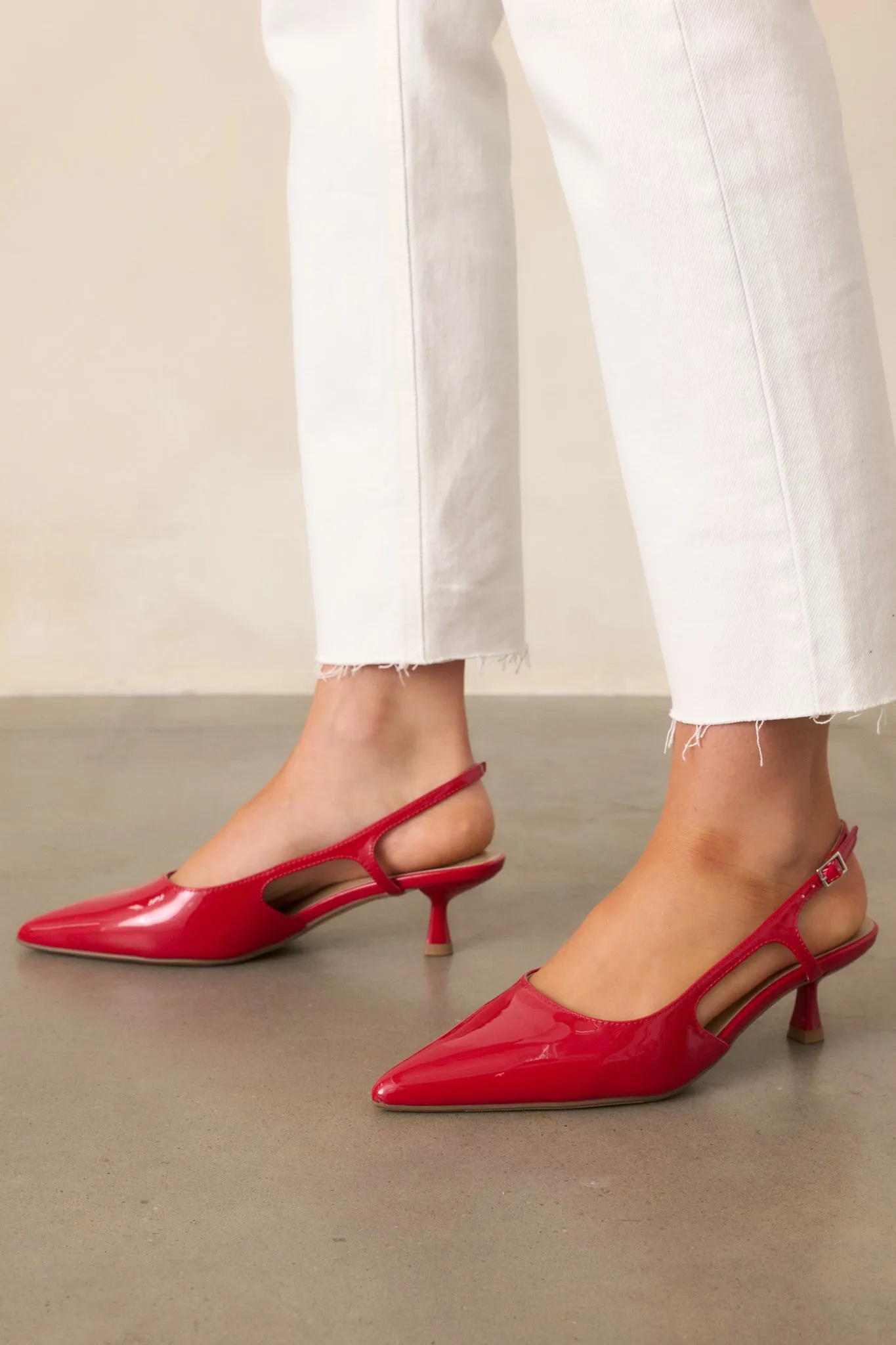 Fiercely Stunned Red Patent Slingback Kitten Heels