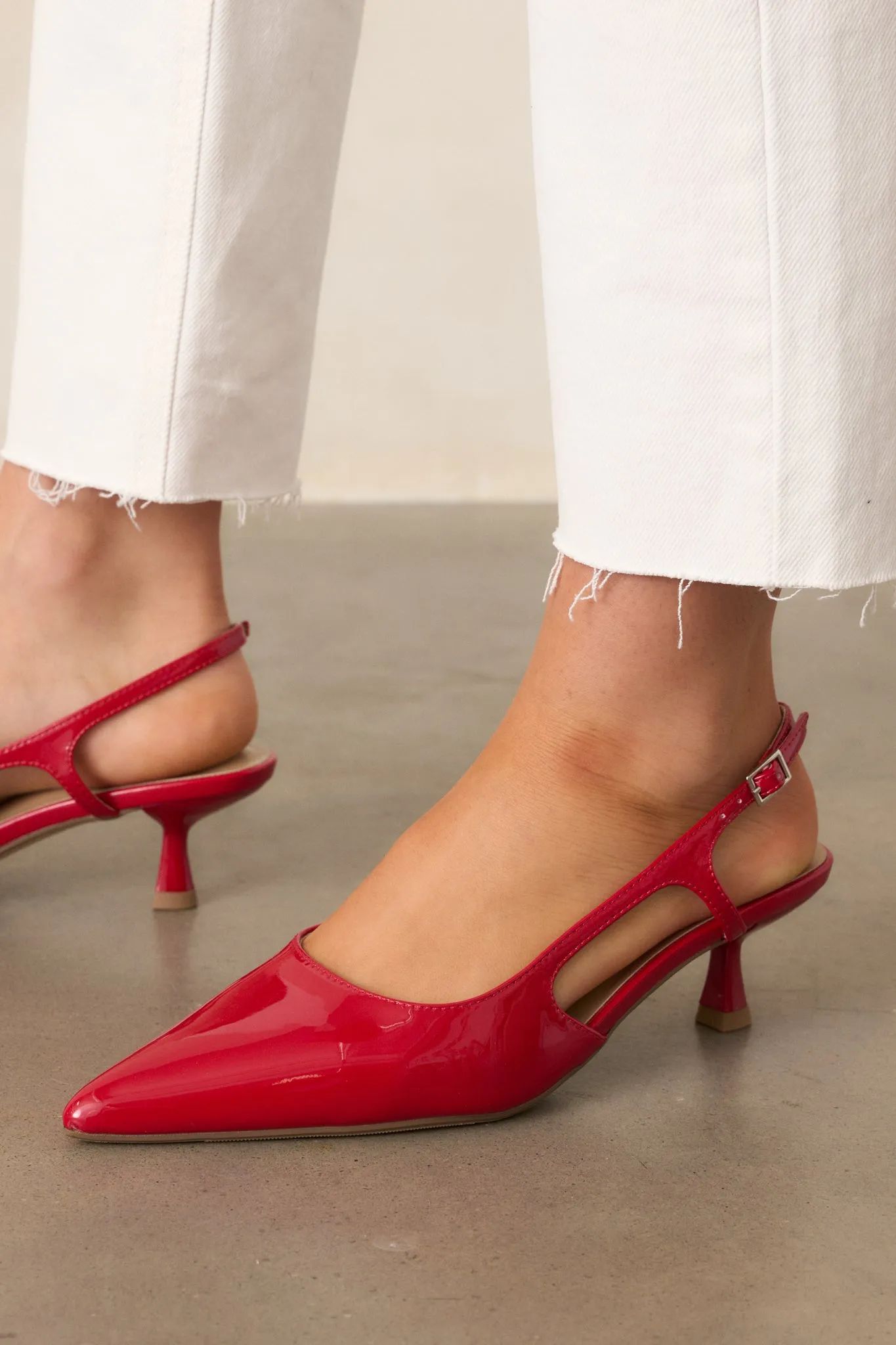 Fiercely Stunned Red Patent Slingback Kitten Heels