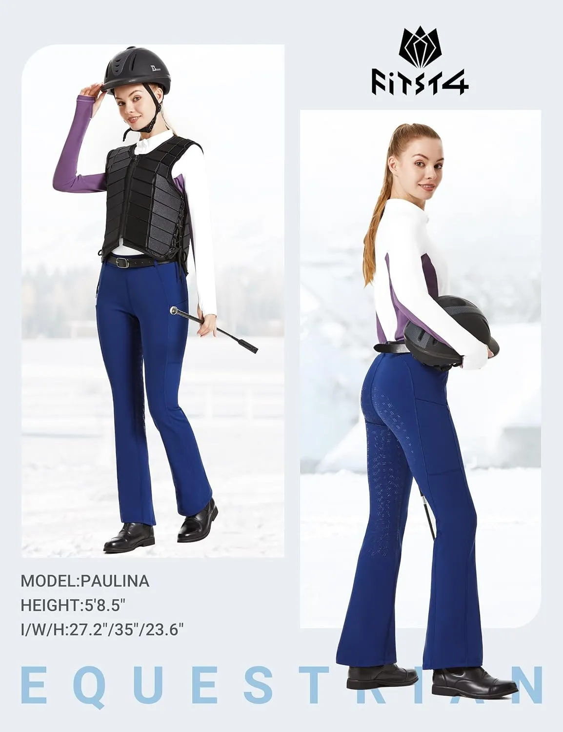 FitsT4 Sports Women's Fleece Lined Bootcut Horse Riding Pants Winter Full Seat Riding Tights with Pockets Equestrian Breeches