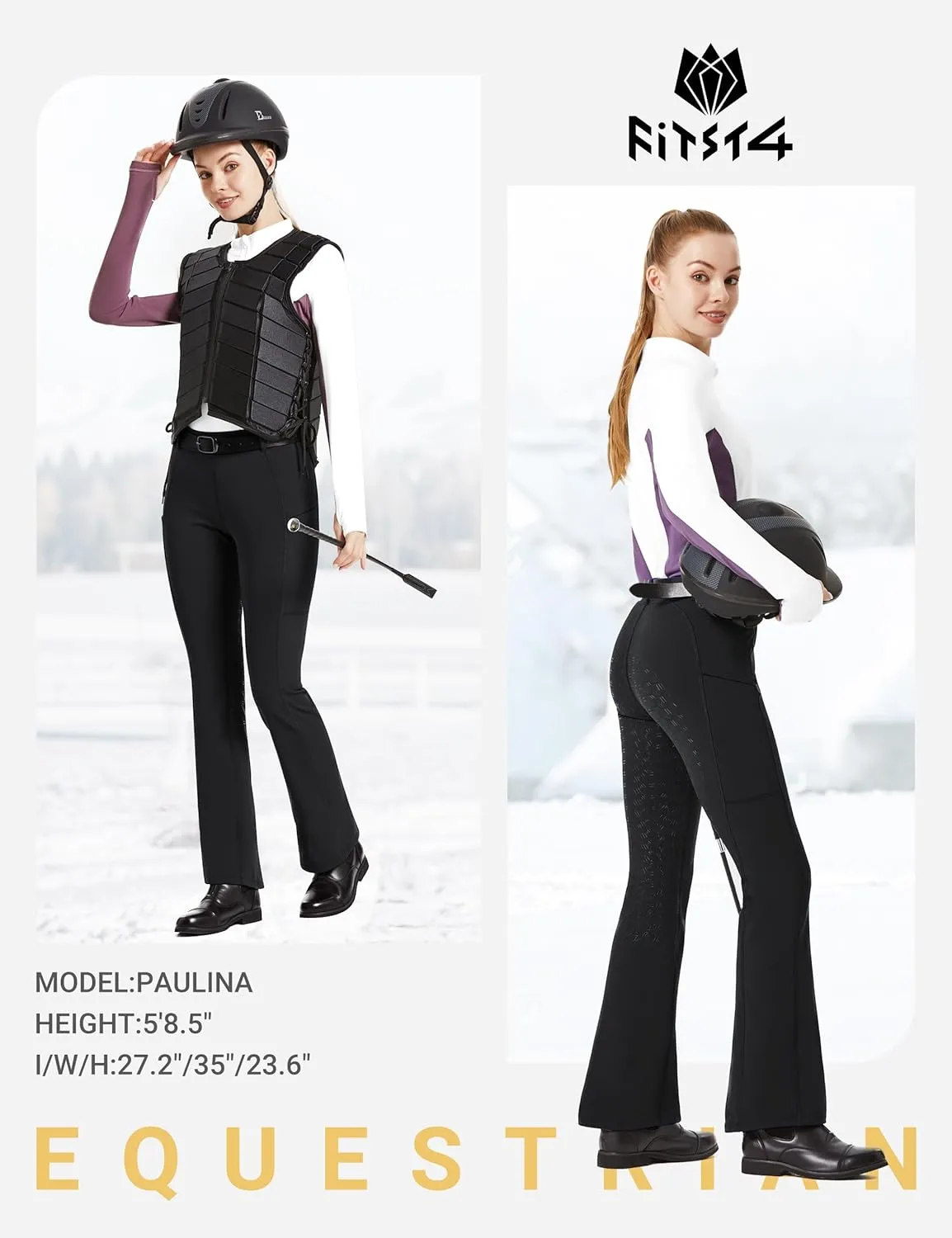 FitsT4 Sports Women's Fleece Lined Bootcut Horse Riding Pants Winter Full Seat Riding Tights with Pockets Equestrian Breeches