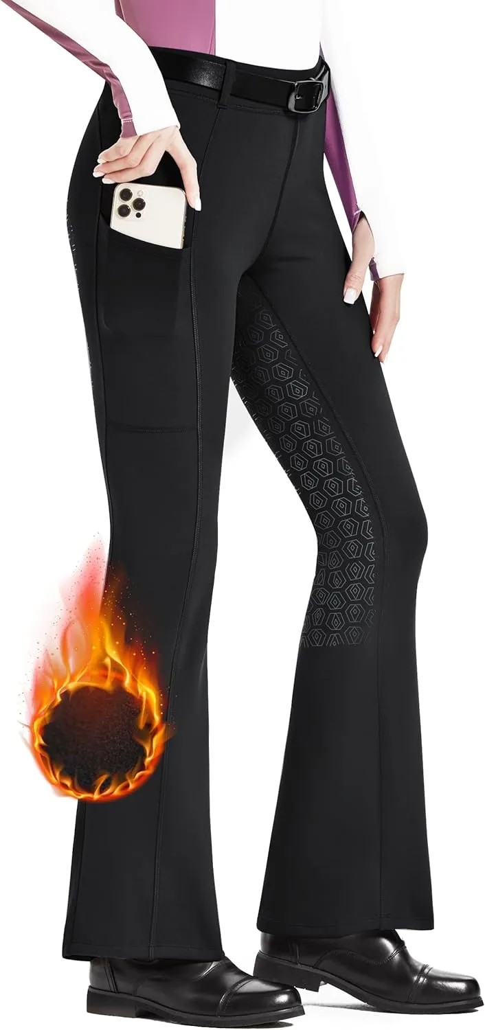 FitsT4 Sports Women's Fleece Lined Bootcut Horse Riding Pants Winter Full Seat Riding Tights with Pockets Equestrian Breeches