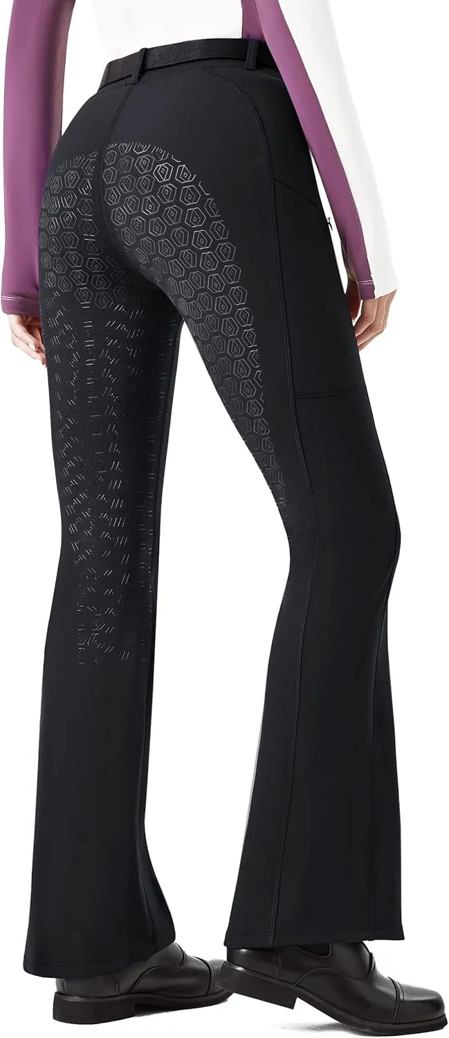 FitsT4 Sports Women's Fleece Lined Bootcut Horse Riding Pants Winter Full Seat Riding Tights with Pockets Equestrian Breeches