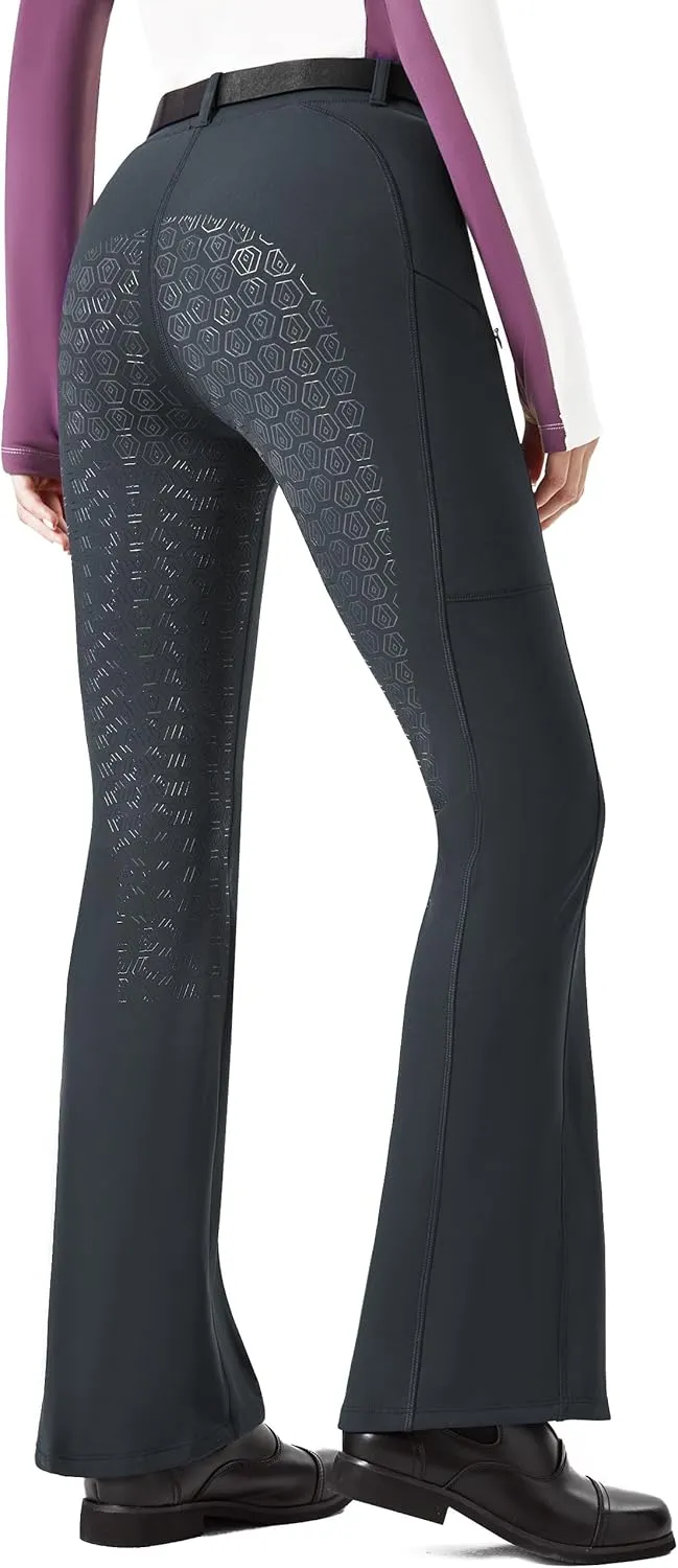 FitsT4 Sports Women's Fleece Lined Bootcut Horse Riding Pants Winter Full Seat Riding Tights with Pockets Equestrian Breeches