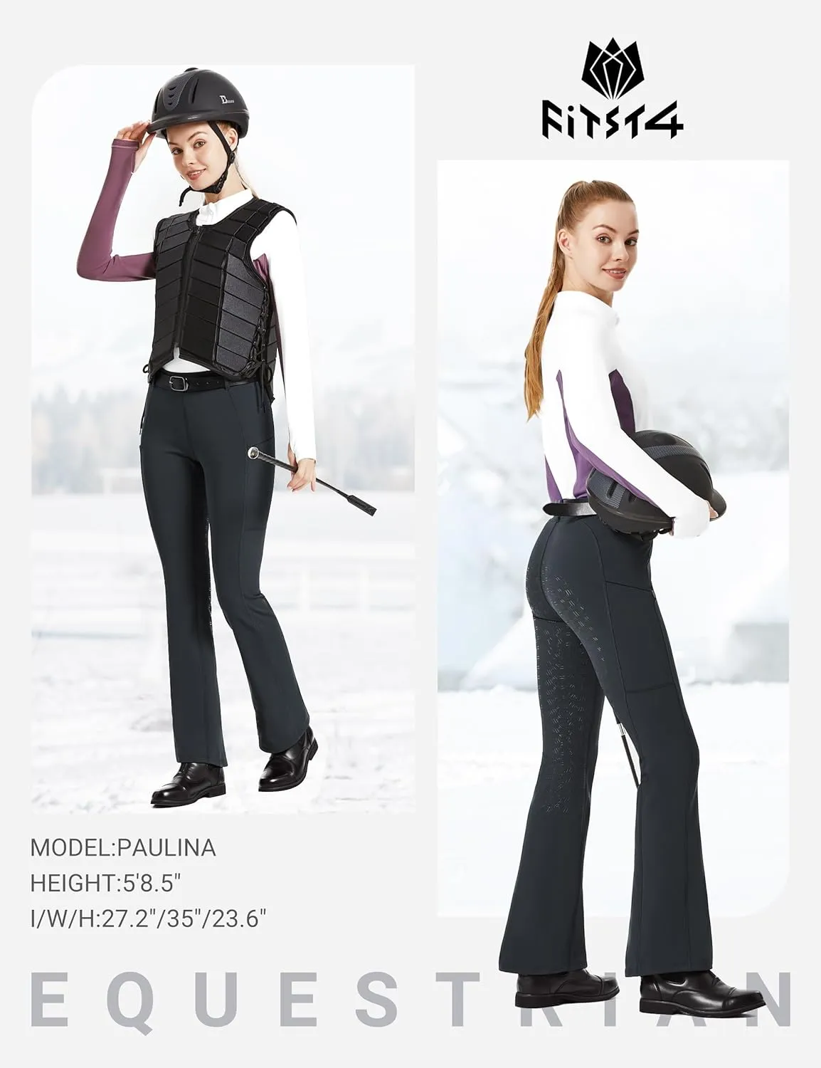 FitsT4 Sports Women's Fleece Lined Bootcut Horse Riding Pants Winter Full Seat Riding Tights with Pockets Equestrian Breeches
