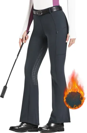 FitsT4 Sports Women's Fleece Lined Bootcut Horse Riding Pants Winter Full Seat Riding Tights with Pockets Equestrian Breeches