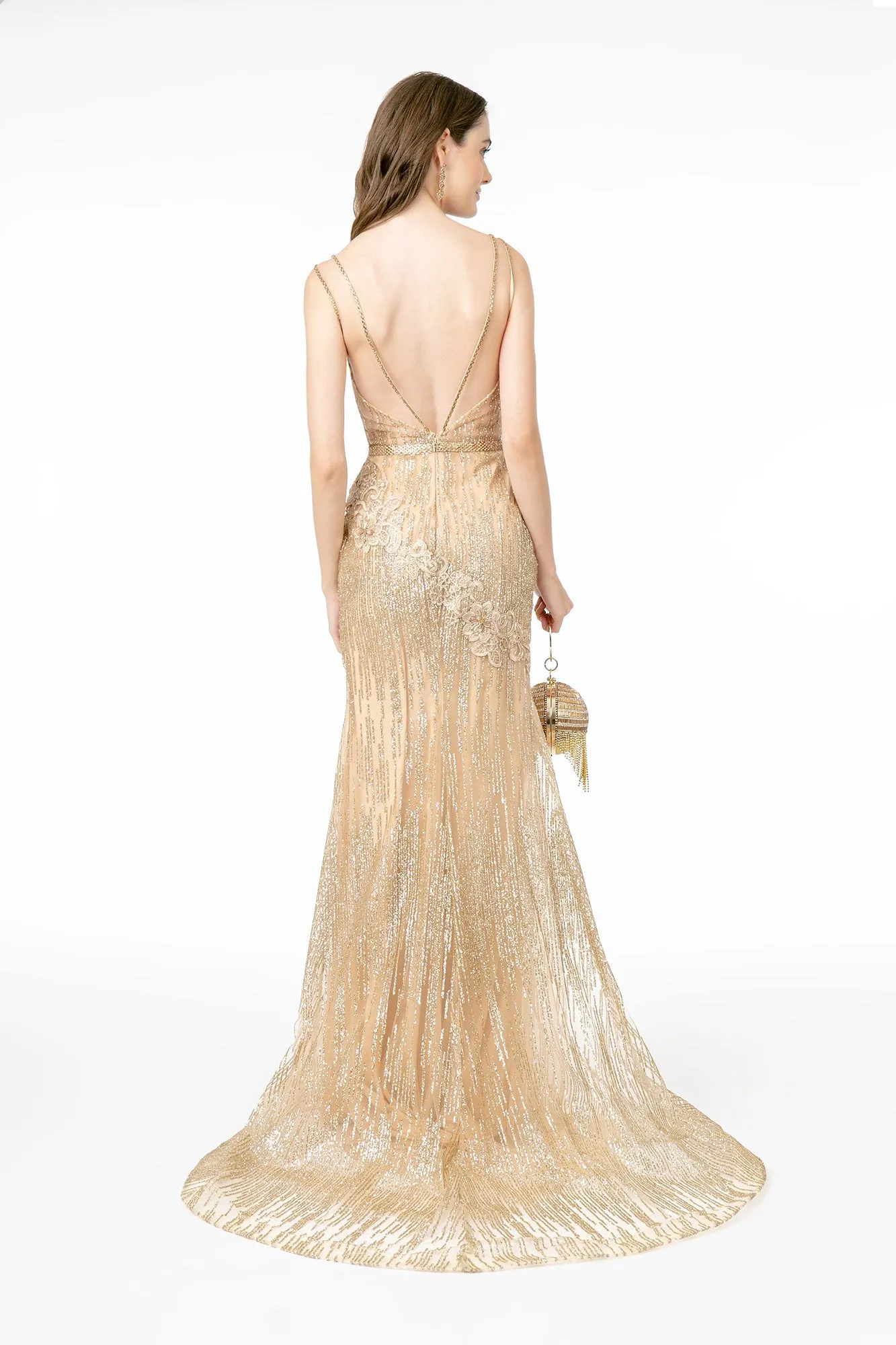 Fitted Long Glitter Print Dress by Elizabeth K GL2889