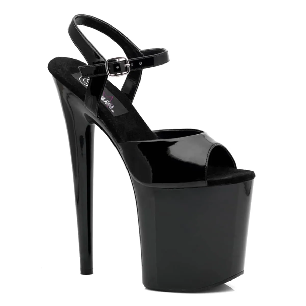 FLAMINGO-809 Black Ankle Peep Toe High Heel