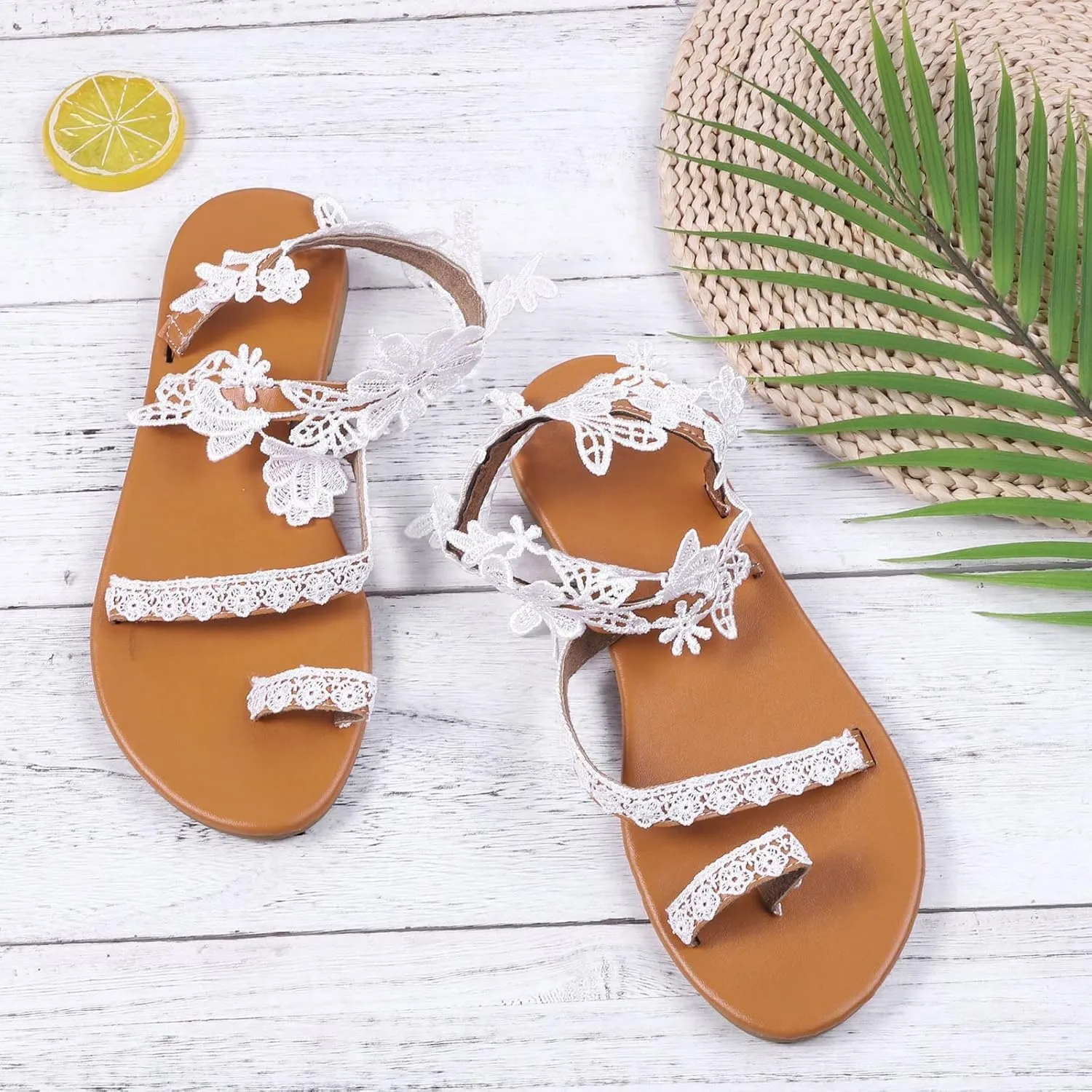 Flat Sandals for Women Dressy Summer Beaded Flip-Flop Bohemia Bling Rhinestone Thong Sandals Roman Shoes with Ankle Strap