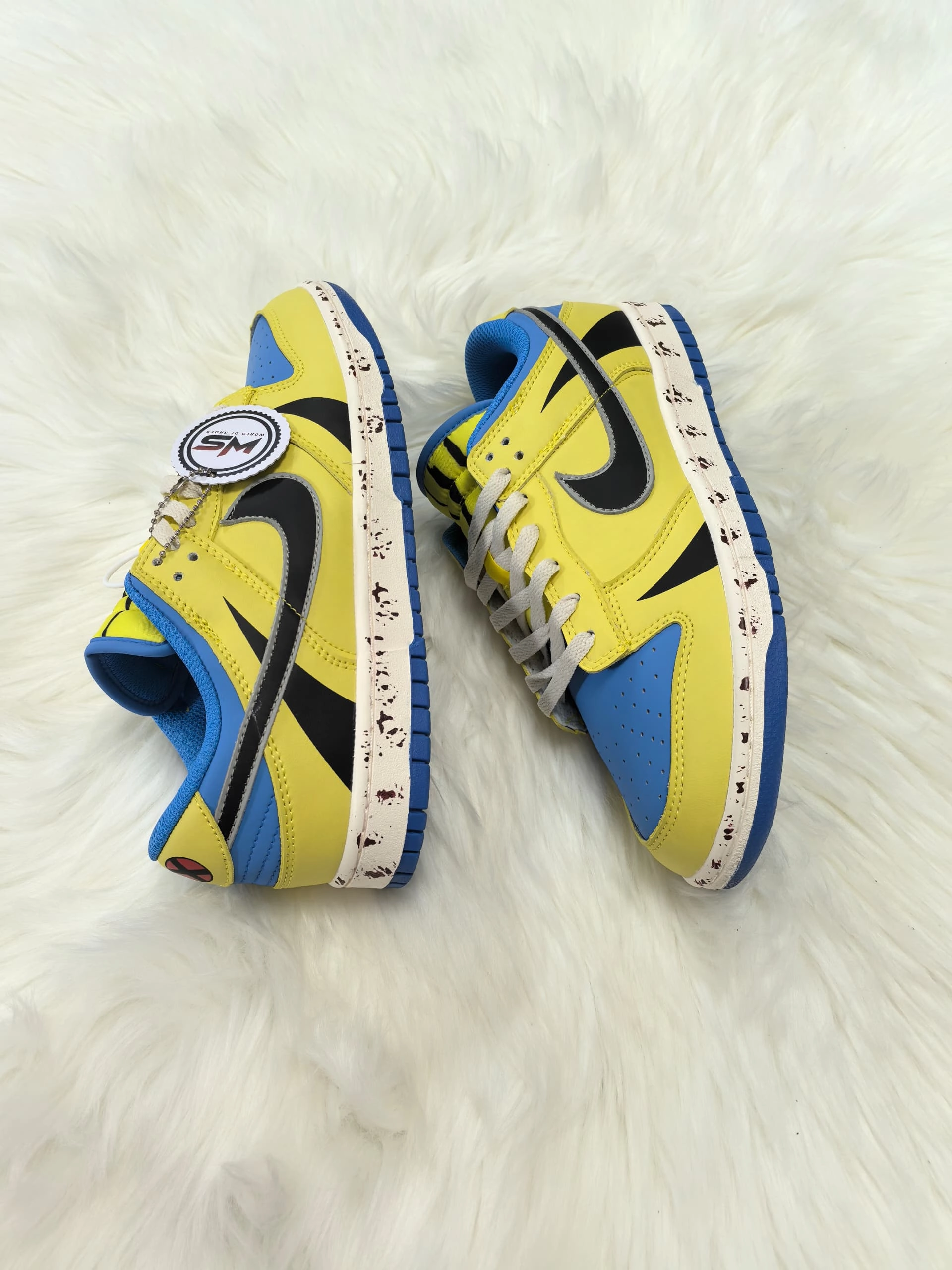 Nike dunk low WOLVERINE DEADPOOL custome running in a baseball field area shoes