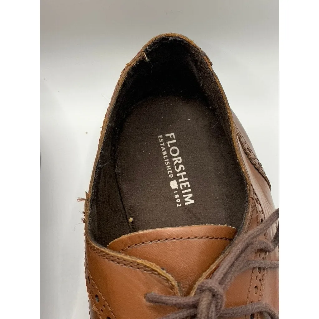 FLORSHEIM Men’s Dark Brown Leather Round Wingtip Toe Lace-Up Oxfords SZ  10