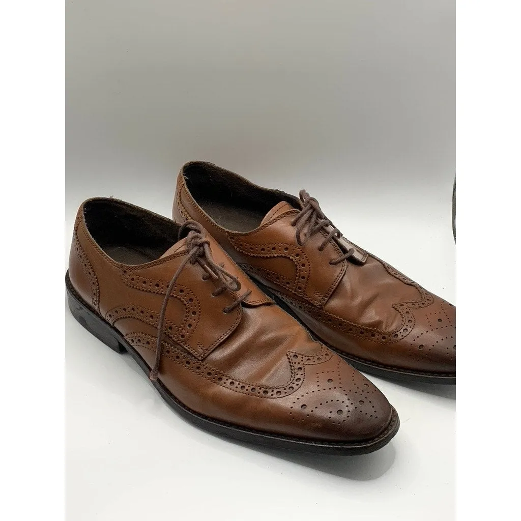 FLORSHEIM Men’s Dark Brown Leather Round Wingtip Toe Lace-Up Oxfords SZ  10