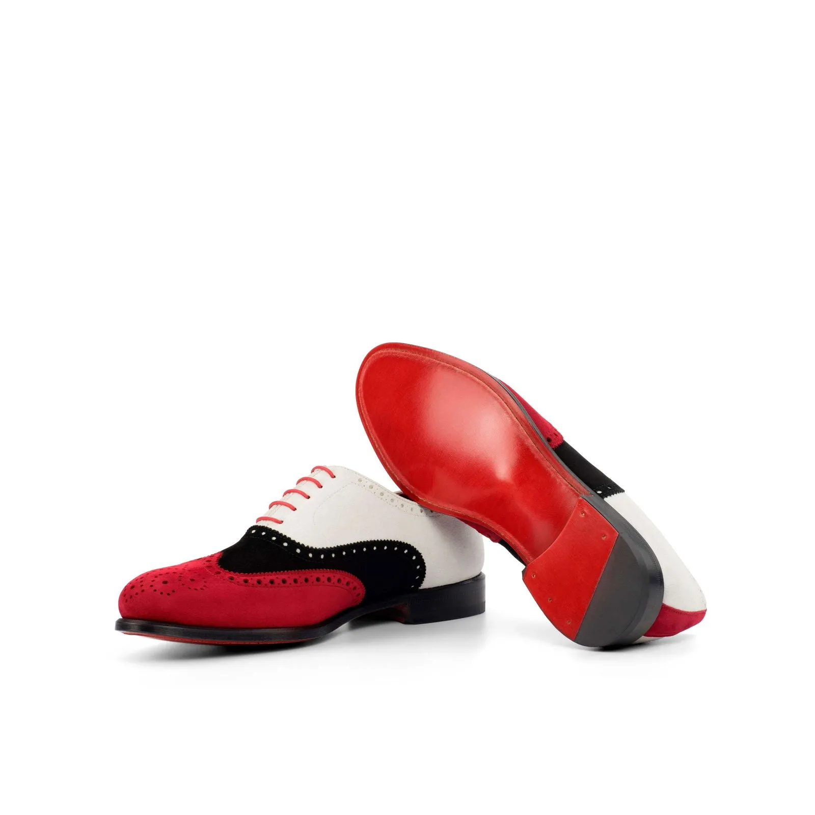 Full Brogue-Kid Suede, White, Black, Red-Wholesale