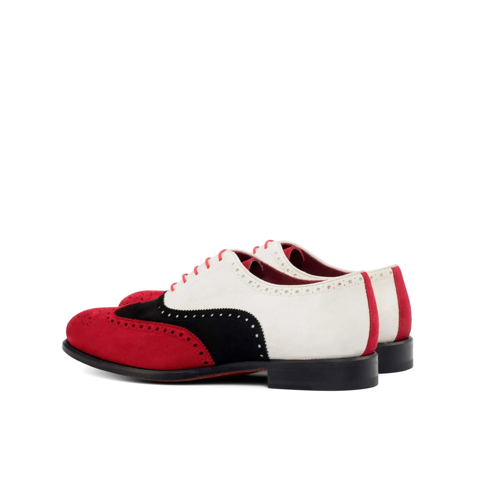 Full Brogue-Kid Suede, White, Black, Red-Wholesale