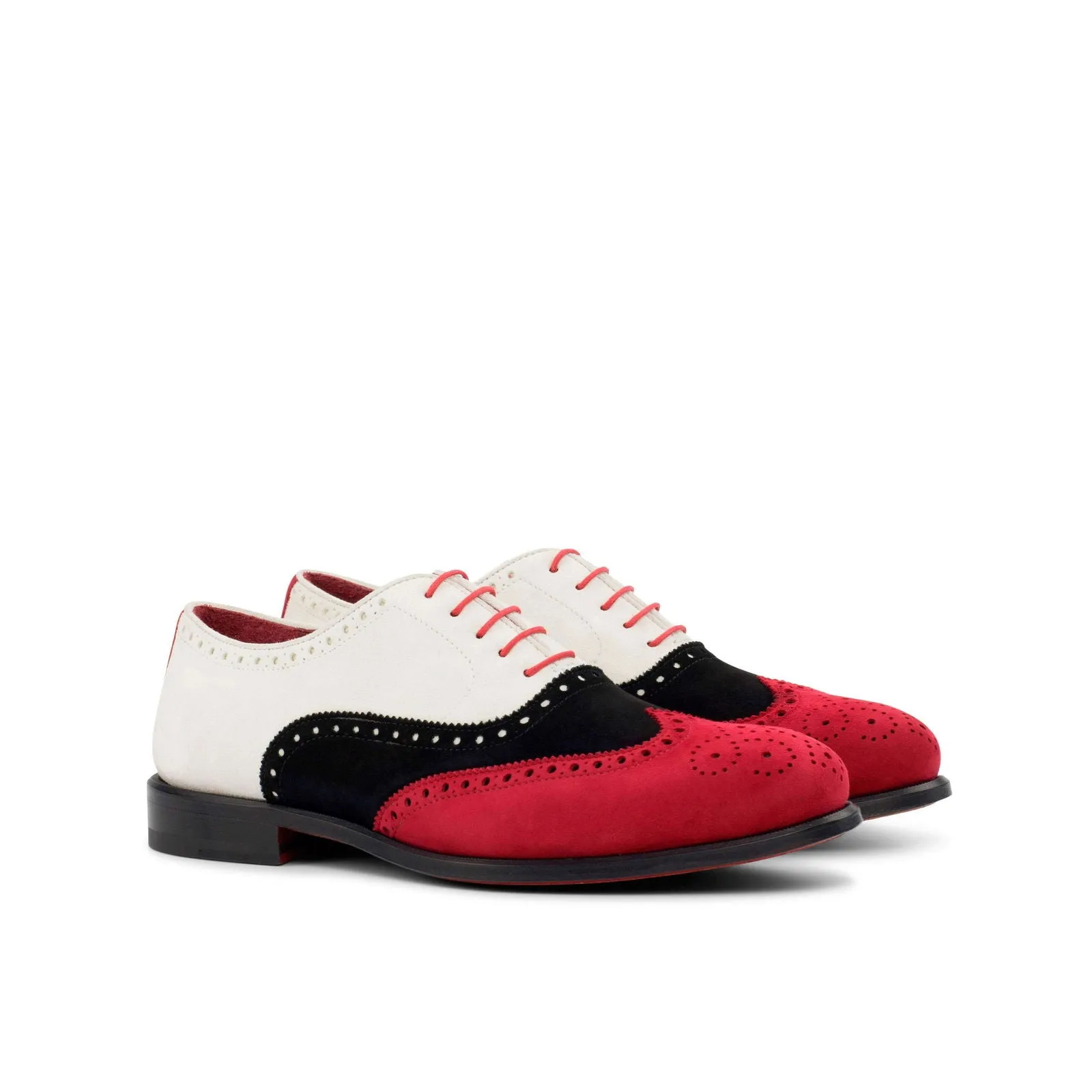 Full Brogue-Kid Suede, White, Black, Red-Wholesale