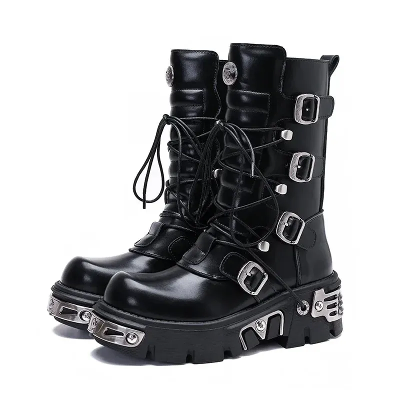 Funki Buys | Boots | Women's Chunky Heel Buckle Biker Boots