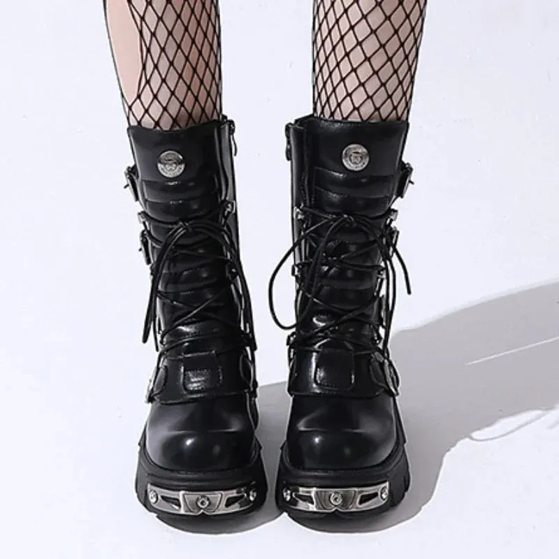 Funki Buys | Boots | Women's Chunky Heel Buckle Biker Boots