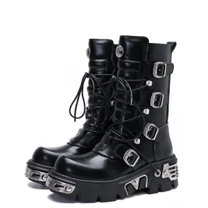 Funki Buys | Boots | Women's Chunky Heel Buckle Biker Boots