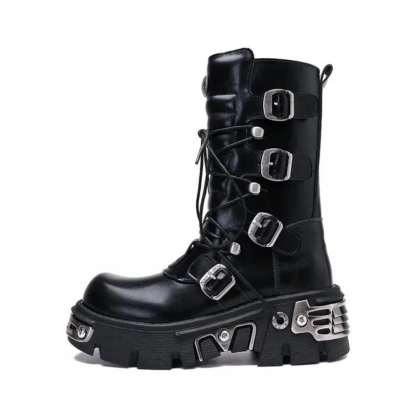 Funki Buys | Boots | Women's Chunky Heel Buckle Biker Boots
