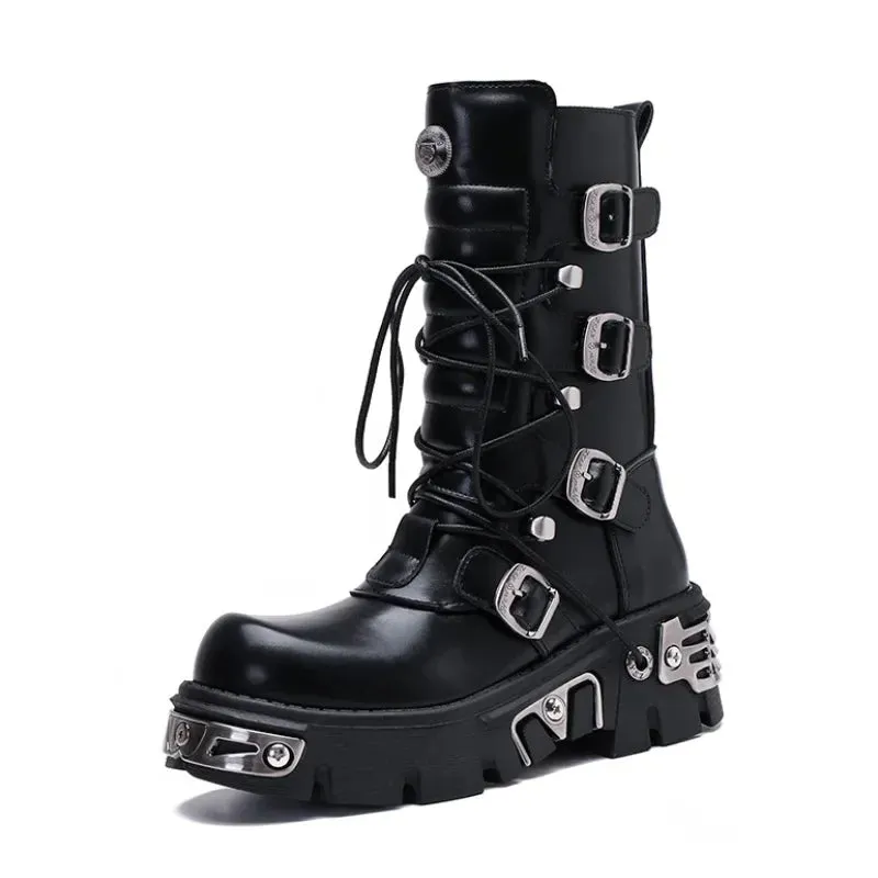 Funki Buys | Boots | Women's Chunky Heel Buckle Biker Boots