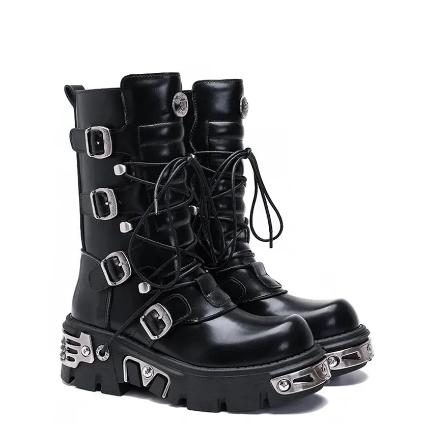 Funki Buys | Boots | Women's Chunky Heel Buckle Biker Boots