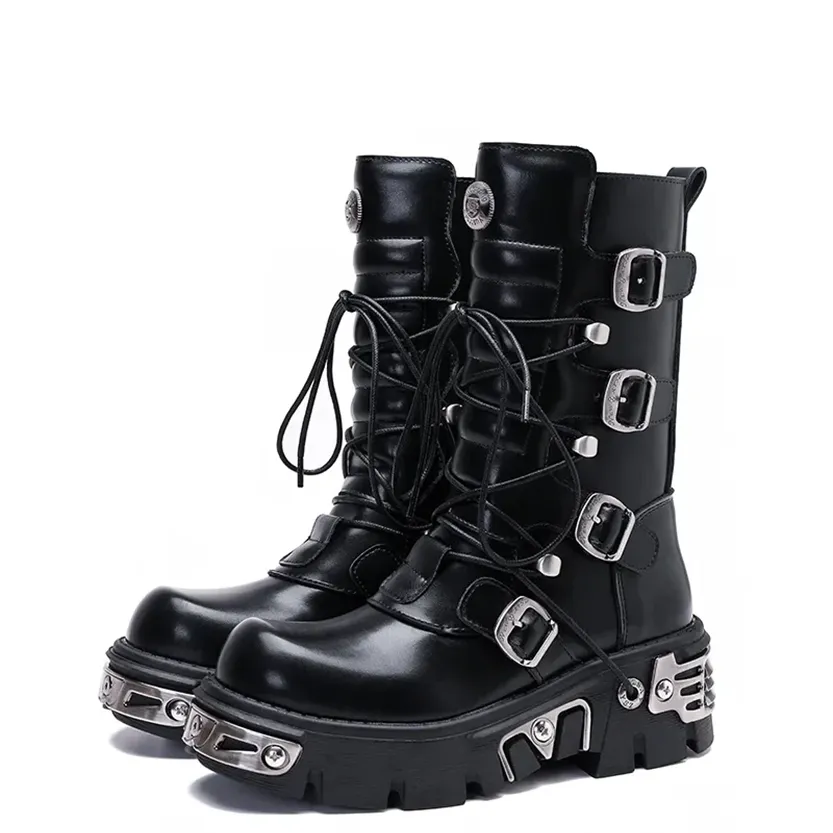 Funki Buys | Boots | Women's Chunky Heel Buckle Biker Boots