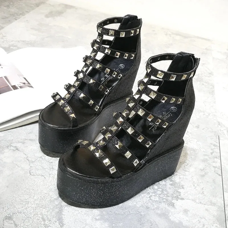 Funki Buys | Shoes | Women's Rivet Platform Gladiator Sandals