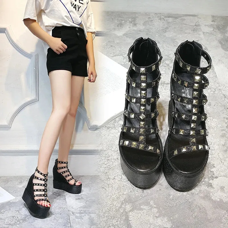 Funki Buys | Shoes | Women's Rivet Platform Gladiator Sandals