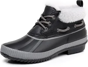 GAWBAW Womens Waterproof Winter Snow Boots - Warm Faux Fur Lined Lace up Duck Boots Ankle Rain Boots For Women