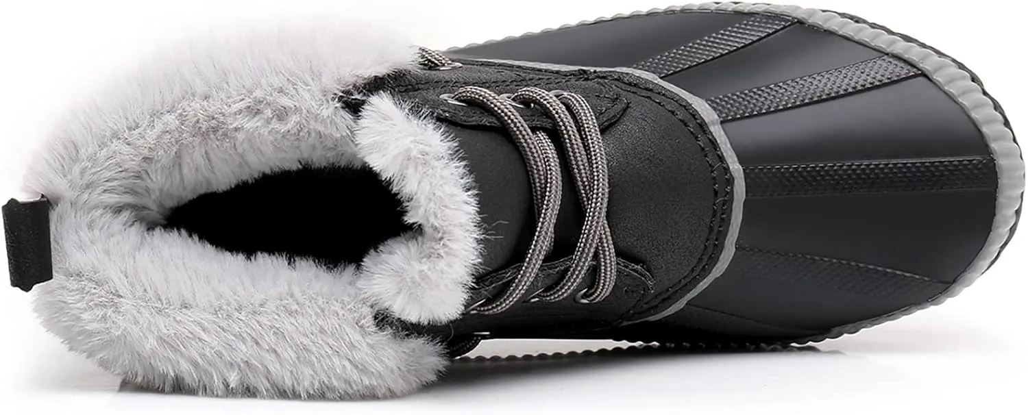 GAWBAW Womens Waterproof Winter Snow Boots - Warm Faux Fur Lined Lace up Duck Boots Ankle Rain Boots For Women