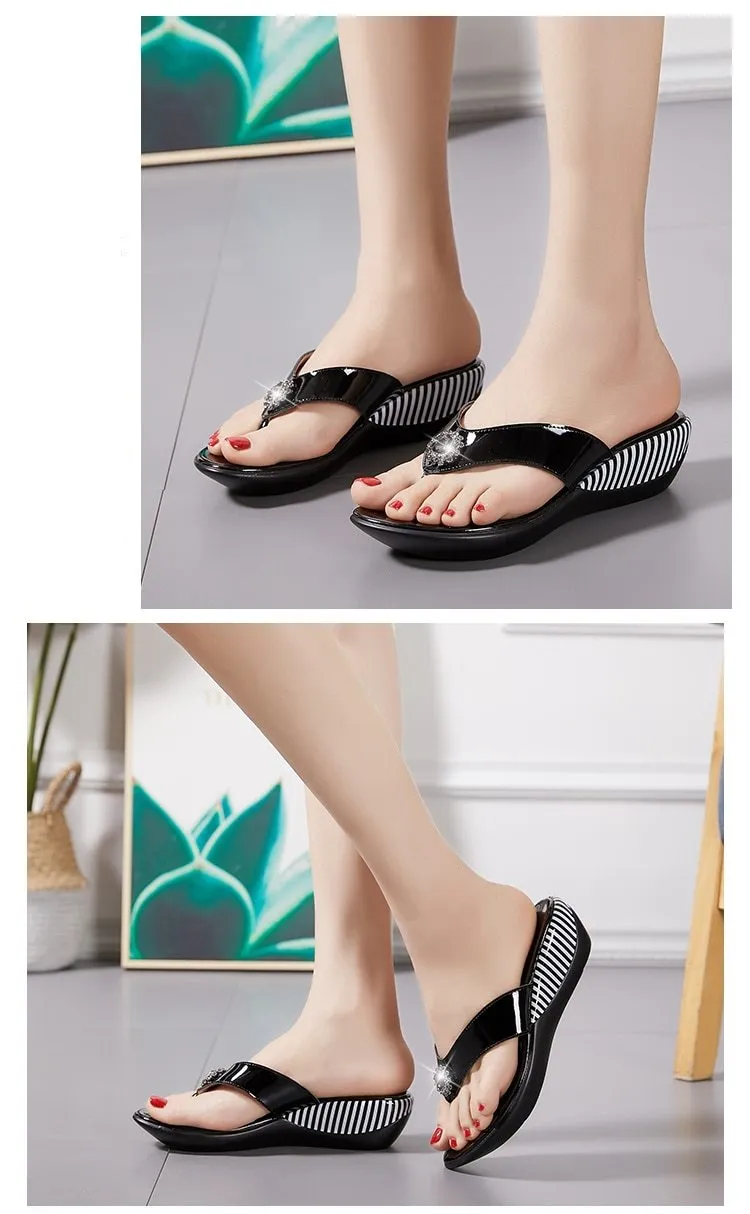 Genuine Leather Wedge Flip Flops