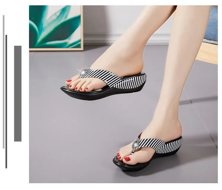 Genuine Leather Wedge Flip Flops