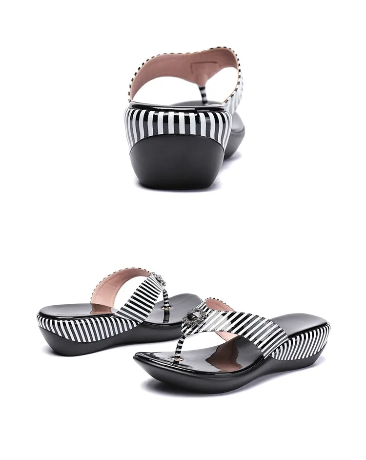 Genuine Leather Wedge Flip Flops